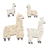 HobbyFun Streudeko Lama 4 Stück - Motiv: Lama - Material: Holz - Detailfarbe: Beige - Weiss