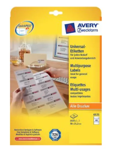 AVERY ZWECKFORM Universal-Etiketten 38x21,2mm 6121 weiss 1950 Stk./25 + 5 Blatt