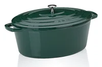 Kela Bräter Calido oval 36 cm, Grün - Material: Gusseisen - Topfart: Bräter - Kompatible Kochfelder: Backofen - Elektro - Gas - Glaskeramik - Halogen - Induktion - Antihaftbeschichtung: Nein - Detailfarbe: Grün - Spülmaschinenfest: Nein