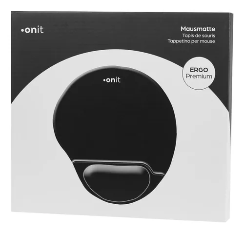 onit Mausmatte ERGO Premium Schwarz - Tiefe: 245 mm - Breite: 225 mm - Detailfarbe: Schwarz - Form: Oval - Höhe: 20 mm - Handgelenkauflage: Ja