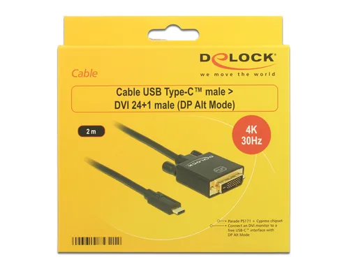 DeLOCK 2m, USB-C/DVI 24+1 USB graphics adapter 3840 x 2160 pixels Black