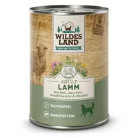 Wildes Land Nassfutter Lamm mit Reis, Zucchini und Wildkräutern 400 g - Tierbedürfnis: Kein besonderes Bedürfnis - Nachhaltigkeit: Nicht angegeben - Lebensphase: Adult - Tierart: Hund - Fleischsorte: Lamm - Futtereigenschaft: Glutenfrei - Ohne künstliche 