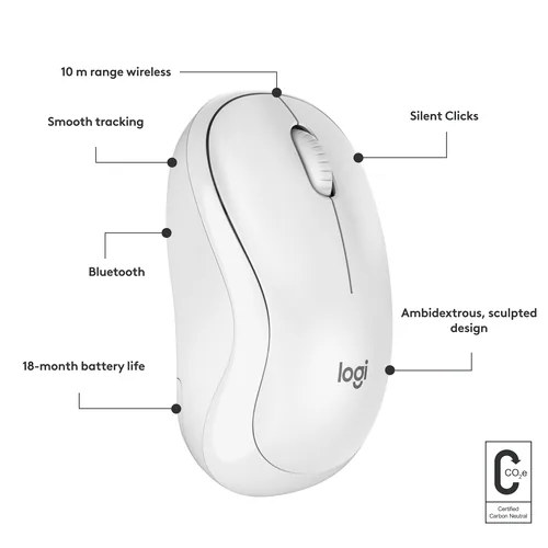 Logitech M240 Silent mouse Travel Ambidextrous RF Wireless + Bluetooth 4000 DPI