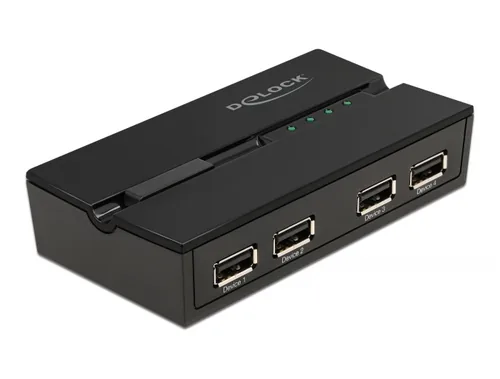 Delock USB-Switch 11494 - Anzahl Eingänge: 4 × - Steckertyp Seite A: USB-B Buchse - Anzahl Ausgänge: 4 × - Steckertyp Seite B: USB-A Buchse - Material: Kunststoff - Bedienungsart: Tasten