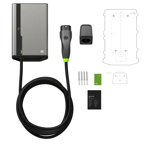 Green Cell GC EVGC021B2250 - Wallbox, 3,6 - 22 KW, 5 m, NFC Grey Aluminium Wall Built-in display LED