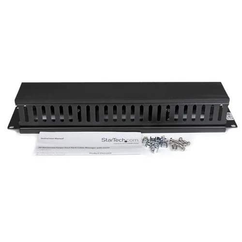 StarTech.com Horizontal 2U Server Rack Cable Management Finger Duct w/ Cover - 19" Network Rack Wire Duct Raceway Panel - Slotted Wire Duct