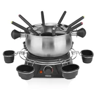 Tristar Fleischfondue-Set FO-1109 10 Teile, Edelstahl/Schwarz - Anzahl Personen: 8 - Materialtyp: Metall - Material: Edelstahl - Betriebsart: Netzbetrieb - Kompatible Kochfelder: Netzbetrieb - nicht für Kochfelder - Detailfarbe: Edelstahl - Schwarz