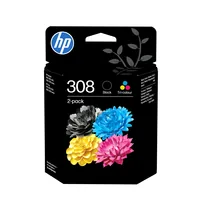 HP 308 2-Pack Tri-color/Black Original Ink Cartridge Combo cartouche d'encre 2 pièce(s) Rendement standard Noir, Cyan, Magenta, Jaune