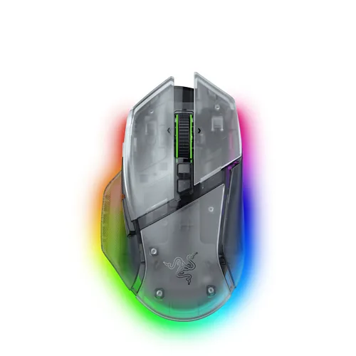 Razer Gaming-Maus Basilisk V3 Pro 35K - Bedienungsseite: Rechtshänder - Maus Features: Beleuchtung - Hyperschnelles Scrollen - Programmierbare Tasten - Qi Wireless Charging - RGB-Beleuchtung - Scrollrad - Umschaltbare DPI-Auflösung - Detailfarbe: Transpar