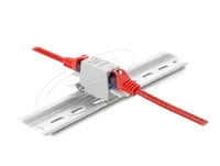 RJ45 Kupplung Cat.6A Buchse zu Buchse mit Staubschutzklappe für Hutschienen Montage ungeschirmt grau / weiß