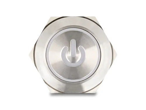 Drucktaster zum Einbau 25 mm 6 x Lötanschluss LED rot Powersymbol + Ring
