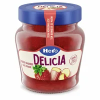 Hero Brotaufstrich Erdbeer-Rhabarber Konfitüre 290 g - Produkttyp: Konfitüre - Nährwertangabe pro: 100 g - Energiegehalt (in kj): 850 KJ - Energiegehalt (in kcal): 200 Kcal - Fett: 0.1 g - Gesättigte Fettsäuren: 0 g