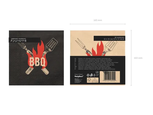 Partydeco Papierservietten Grill BBQ 33 cm x 33 cm - Material: Papier - Zellulose - Grösse: 33 cm x 33 cm - Produkttyp: Papierservietten - Motiv: BBQ - Detailfarbe: Rot - Schwarz - Anzahl Lagen: 3