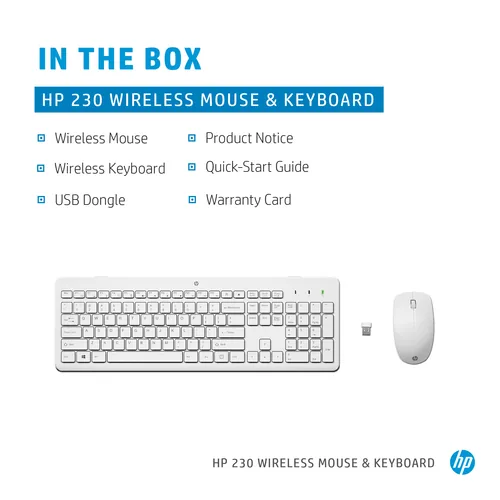 HP 230 Wireless Mouse and Keyboard Combo White clavier Souris incluse RF sans fil Blanc
