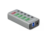 Delock USB-Hub 63263 USB 3.0 - 4x USB-A / 2x Ladeanschluss - Stromversorgung: Netzteil - Anzahl Ports: 4 - Detailfarbe: Grau - USB Standard: 3.0/3.1/3.2 Gen 1 (5 Gbps) - USB Anschluss 2 (Endgerät): USB A - USB Anschluss 1 (Quelle): USB A