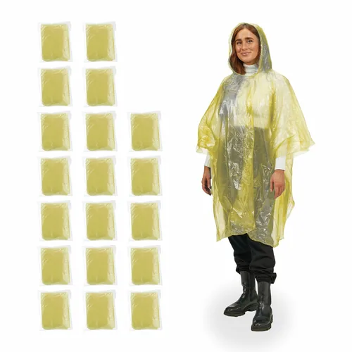 relaxdays Regenponcho 20 Stück, Gelb - Detailfarbe: Blau - Material: Polyethylen (PE) - Nachhaltigkeit: Nicht angegeben - Zielgruppe: Unisex - Altersgruppe: Erwachsene - Produkttyp: Regenponcho
