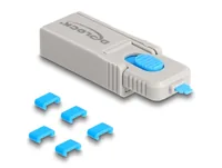 Delock USB Type-C Port Blocker Set 5 Stück mit Verschlusswerkzeug - Detailfarbe: Blau - Grau - USB Standard: Keiner - Winkelstecker: Nein - Steckertyp Seite B: USB-C Buchse - Besondere Eigenschaften: Portblocker - Schlüsselanhänger - Steckertyp Seite A: k