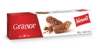 Wernli Guetzli Granor 100 g - Produkttyp: Waffeln - Nährwertangabe pro: 100 g - Energiegehalt (in kj): 2215 KJ - Energiegehalt (in kcal): 530 Kcal - Fett: 29 g - Gesättigte Fettsäuren: 22 g