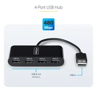 StarTech.com 4-Port USB 2.0 Hub, USB Bus Powered, Small Travel Mini USB Hub, USB 2.0 Splitter, Multi-Port Portable USB Hub, 480Mbps, Overcurrent Protection (OCP)