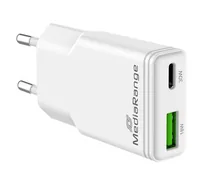 MediaRange Ladegerät 30W 2-Port 1x USB-A1x USB-C GaN, weiß