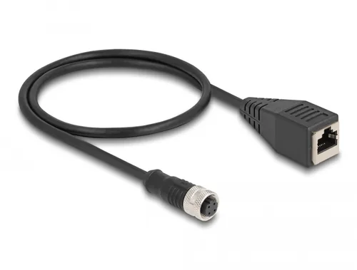 Delock M12 Adapterkabel D-kodiert 4 Pin Buchse zu RJ45 Buchse 50 cm