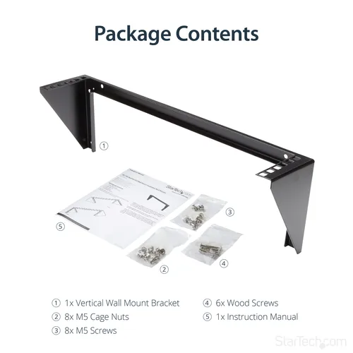 StarTech.com 2U Vertical Wall Mount Patch Panel Bracket - Steel Rack Mount Bracket w/Hardware for 19" Network, Server and Data Equipment - TAA