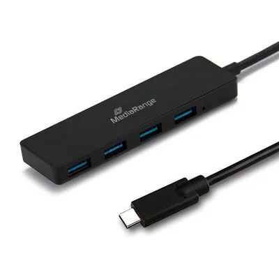 MediaRange USB 3.0 HUB 1:4 Type-C auf USB bus-powered sw
