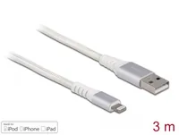 Delock USB 2.0-Kabel USB-A - Lightning 3 m - Kabeltyp: Daten- und Ladekabel - Detailfarbe: Weiss - USB Standard: 2.0 (480 Mbps) - USB Anschluss 2 (Endgerät): Lightning - USB Anschluss 1 (Quelle): USB-A - Besondere Eigenschaften: Apple MFI zertifiziert