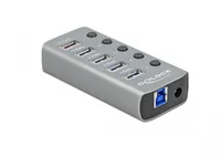 Delock USB-Hub 63263 USB 3.0 - 4x USB-A / 2x Ladeanschluss - Stromversorgung: Netzteil - Anzahl Ports: 4 - Detailfarbe: Grau - USB Standard: 3.0/3.1/3.2 Gen 1 (5 Gbps) - USB Anschluss 2 (Endgerät): USB A - USB Anschluss 1 (Quelle): USB A