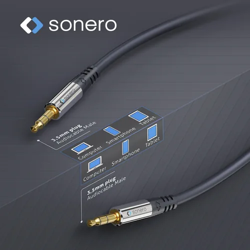 sonero Audio-Kabel 3.5 mm Klinke - 3.5 mm Klinke 2 m - Kabeltyp: Anschlusskabel - Audioanschluss Seite A: 3.5 mm Klinke - Audiokanäle: Stereo - Audioanschluss Seite B: 3.5 mm Klinke - Detailfarbe: Schwarz - Länge: 2 m