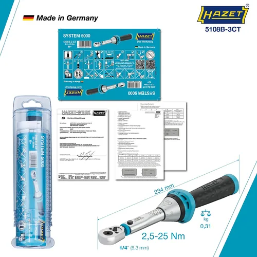 Drehmomentschlüssel 5108B-3CT für Bits, 1/4"" (blau/schwarz, Umschalt-Knarre)