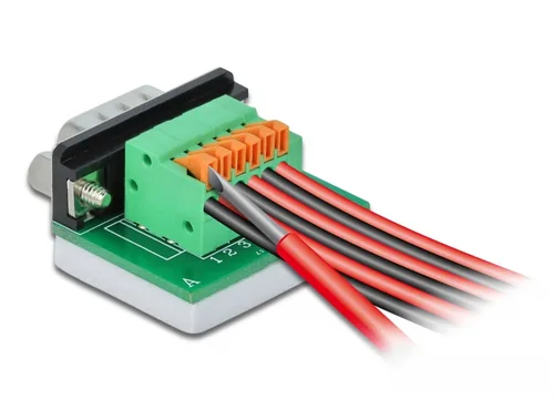 Delock Adapter Terminalblock RS232 DB9 Stecker horizontal 0 m - Kabeltyp: Adapter - Datenanschluss Seite A: RS-232 DB9 Stecker - Datenanschluss Seite B: Terminalblock - Kabellänge: 0 m