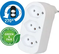 Max Hauri Abzweigstecker ADAPT 3x Typ 13, drehbar Green+Fair 3 - Detailfarbe: Weiss - Schalter: Nein - Steckdosenanzahl: 3 - Ausstattung: drehbar 270° - Steckdose T13 - Kinderschutz: Nein