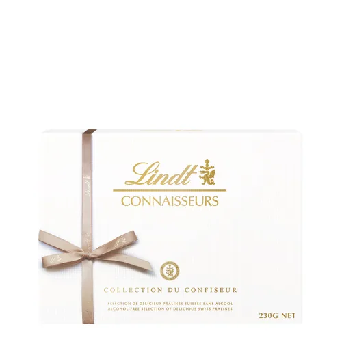Lindt Schokolade Connaisseurs Collection du Confiseur 230 g - Produkttyp: Assortiert - Nährwertangabe pro: 100 g - Energiegehalt (in kj): 2334 KJ - Energiegehalt (in kcal): 560 Kcal - Fett: 36 g - Gesättigte Fettsäuren: 20 g