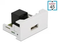 Delock Easy 45 Modul 22.5 x 45 mm RJ45 - USB-A Buchse - Detailfarbe: Weiss - USB Standard: 2.0 (480 Mbps) - Winkelstecker: Nein - Steckertyp Seite B: USB-A Buchse - Besondere Eigenschaften: Keine - Steckertyp Seite A: RJ45
