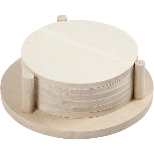Creativ Company Holzartikel 9.5 cm Untersetzer, 6 Stück - Breite: 9.5 cm - Höhe: 0.5 cm - Länge: 9.5 cm - Anzahl Stück: 6 Stück - Holzherkunft: China - Holzhandelsname: Paulownia tomentosa (Blauglockenbaum)
