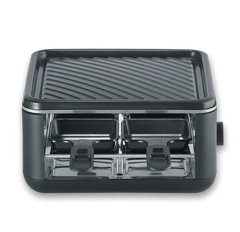 Severin Racletteofen Black Line Lite Mini RG 2360 4 Personen - Anzahl Personen: 4 - Funktionen: Antihaftbeschichtung - Grillplatte - Raclette - Regelbarer Thermostat - Rutschfeste Füsse - Connect-System: Keine Angaben - Grillplatte: Keramik - Pfännchenabl