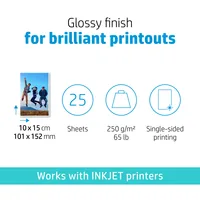 HP Advanced Glossy Photo Paper-25 sht/10 x 15 cm borderless Bianco Lucida