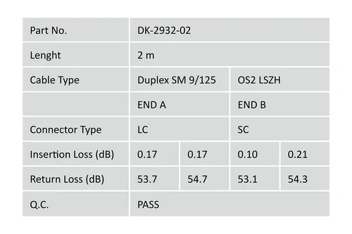 DIGITUS FIBER OPTIC PATCH CORD SINGLEMODE LC/SC 2M