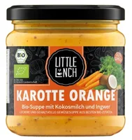 Little Lunch Bio Karotten Orange Suppe 350 ml - Produkttyp: Gemüse- & Pilzsuppe - Nährwertangabe pro: 100 ml - Energiegehalt (in kj): 217 KJ - Energiegehalt (in kcal): 52 Kcal - Fett: 2.6 g - Gesättigte Fettsäuren: 1.1 g