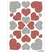 Herma Stickers Motivsticker Herzen Glittery 22 Stück Grau/Rot - Motiv: Herz
