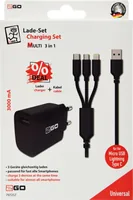 2GO Ladegerät 15W inkl. Kabel 1xUSB-A 1xMicroUSB 1xLightn sw