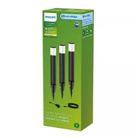 Philips Niedervolt Purex Sockelleuchte CH 3 x 1.5W 2700 K, schwarz - Dimmbar: nicht dimmbar - Lichtfarbe: Warmweiss - Zusätzliche Ausstattung: Mit Erdspiess - Farbtemperatur Kelvin: 2700 K - Leuchtenfarbe: Schwarz - Lichtausbeute: 120 lm/W