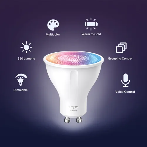 TP-Link Leuchtmittel Tapo L630 4 Stück, Mehrfarbig - Lampensockel: GU10 - Farbtemperatur Kelvin: 2200 bis 6500 K - Aussenanwendung: Nein - Gesamtleistung: 3.7 W - Leuchten Kategorie: Leuchtmittel - Lichtfarbe: Mehrfarbig