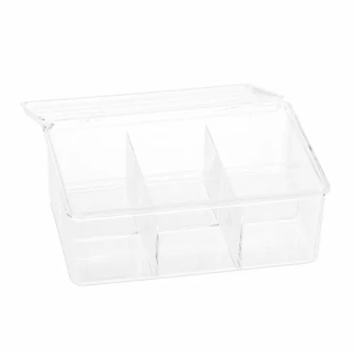 relaxdays Teebeutel-Box Transparent - Detailfarbe: Transparent - Anzahl Fächer: 6 × - Teeform: Teebeutel - Material: Kunststoff