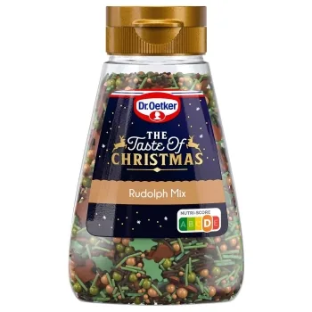 Dr.Oetker Zuckerdekore Xmas Rudolph Mix 115 g - Nachhaltigkeit: Nicht angegeben - Packungsgrösse: 115 g - Energiegehalt (in kcal): 399 Kcal - Energiegehalt (in kj): 1689 KJ - Fett: 4.5 g - Davon gesättigte Fettsäuren: 2.8 g