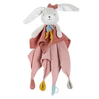 fehn Schmusetuch Natur Hase - Material: Bio Baumwolle - Detailfarbe: Rosa - Weiss