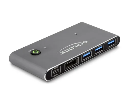 Delock KVM Switch Displayport 8K 30 Hz mit USB 5 Gbps - Konsolen Ports: USB-C - DisplayPort - Computer Ports: USB 2.0 - DisplayPort - KVM-Art: Lokal - Anzahl Geräte: 2 - Montage: Desktop - Stromversorgung: USB