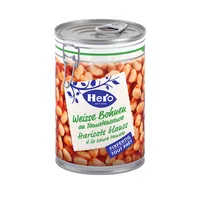 Hero Dose Weisse Bohnen 440 g - Produkttyp: Hülsenfrüchte - Nährwertangabe pro: 100 g - Energiegehalt (in kj): 377 KJ - Energiegehalt (in kcal): 81 Kcal - Fett: 1.7 g - Gesättigte Fettsäuren: 0.2 g