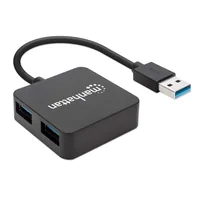 Manhattan USB-A 4-Port Hub, 4x USB-A Ports, 5 Gbps (USB 3.2 Gen1 aka USB 3.0), USB powered (no external power supply required). Fast charging: 1 port up to 0.9 A; charging on 4 ports requires external power supply (not included), Equivalent to ST4300MINU3